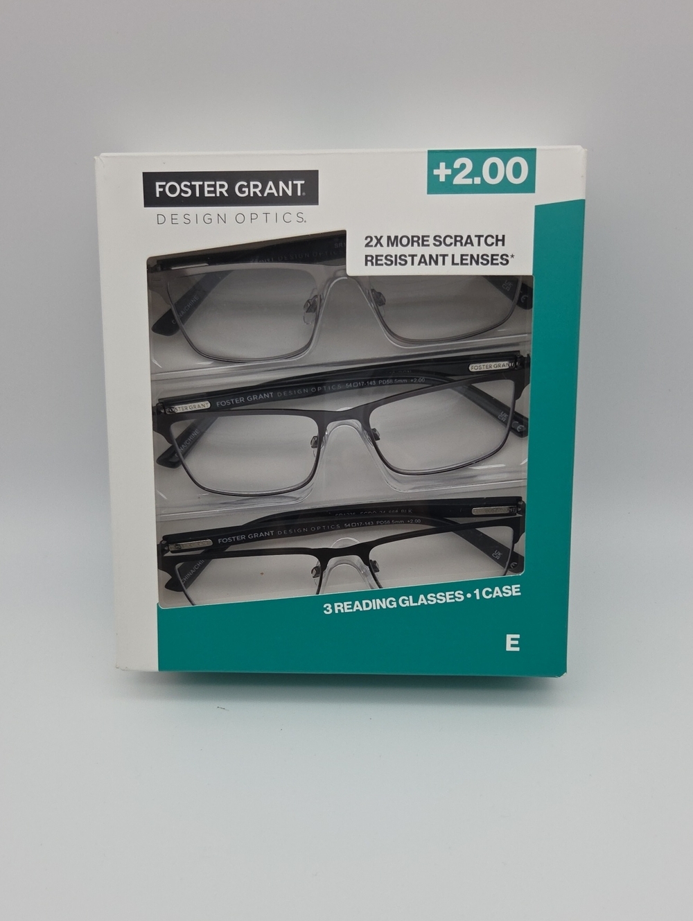 Foster Grant Black 3-Pack Reading Glasses +2.00 with Case